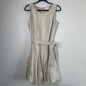 Calvin Klein Women’s Linen Blend Pleated A-Line Sleeveless Mini Dress Beige